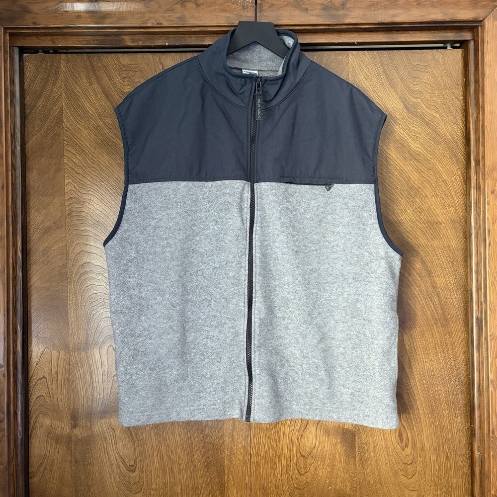 VTG Old Navy Men's XXL Gray Fleece Nylon Vest Zip Gorpcore Hiking Pockets Y2K